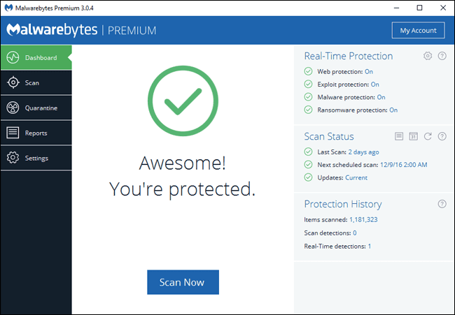 Malwarebytes can provide extra protection against malicious software that traditional antivirus products may not. Browser hijackers, Spyware, Adware, Data mining, etc. are just a few unwanted software programs that are technically not viruses.  Trust us though, life is better without them and Malwarebytes has free and paid versions available to remove those undesirable “residents” from your computer.